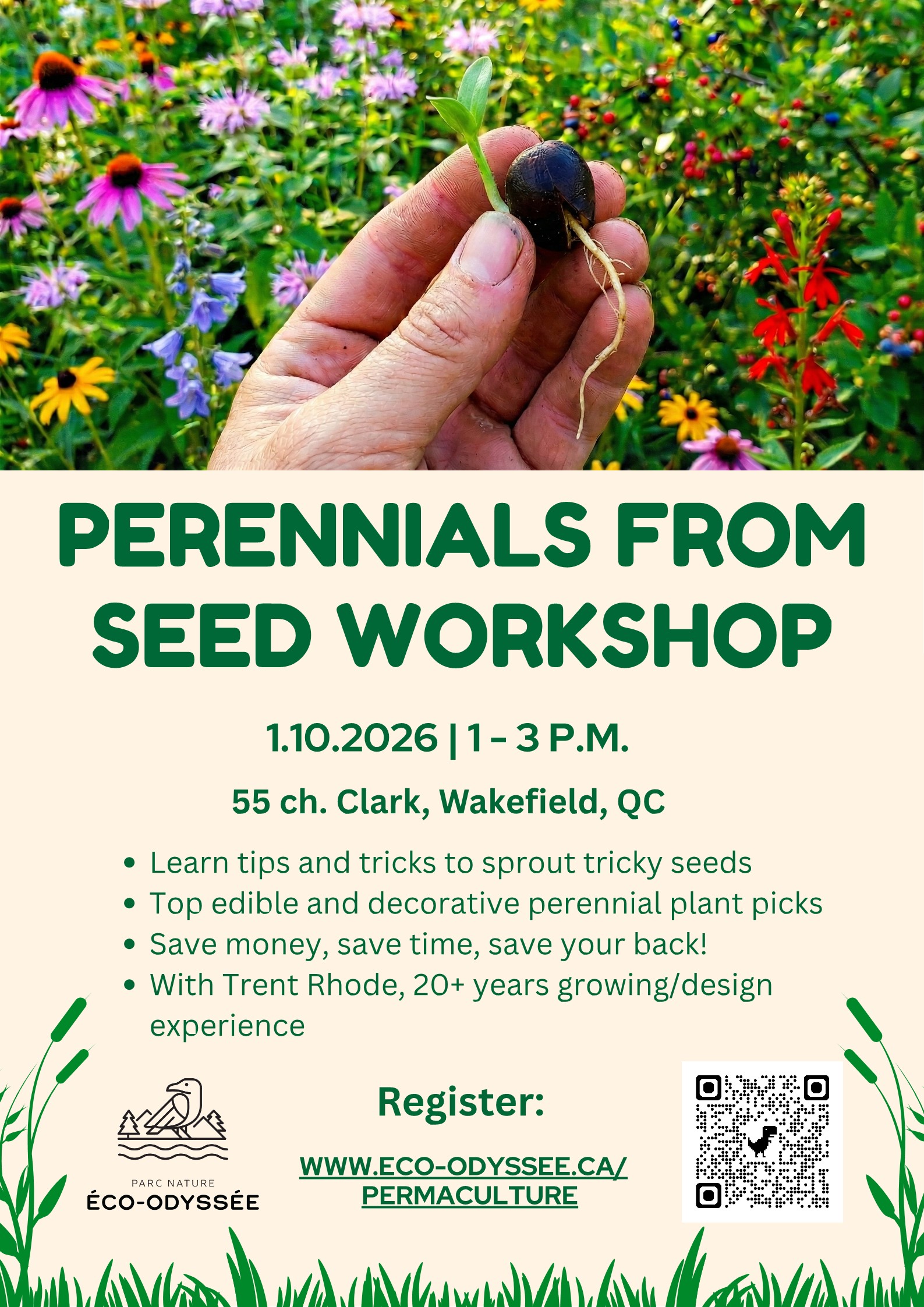 Poster for a local workshop on starting perennials from seed.
